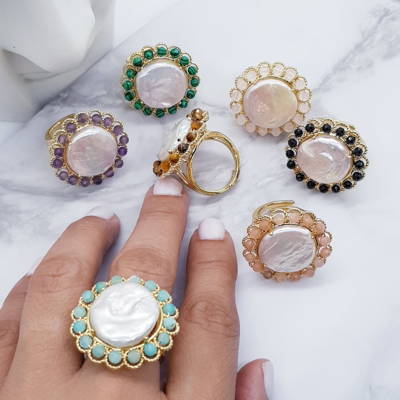 Flower Beaded Baroque Pearl Gold Plated Ring
