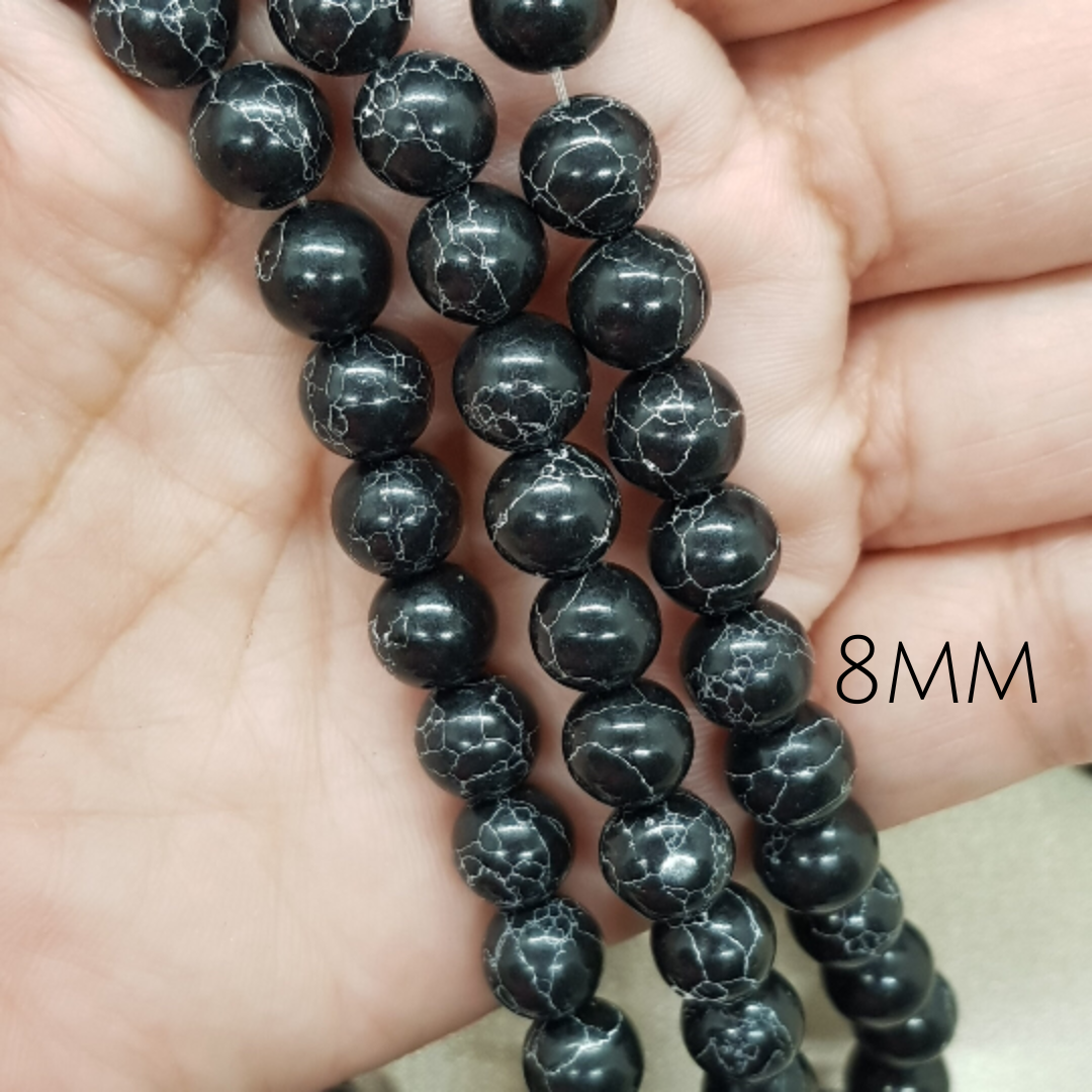 6mm-8mm Magnesite Black Beads Black Turquoise Beads for Jewelry Making Turquiose Beads for Man Jewelry Dopals Beads Black and White Jewelry