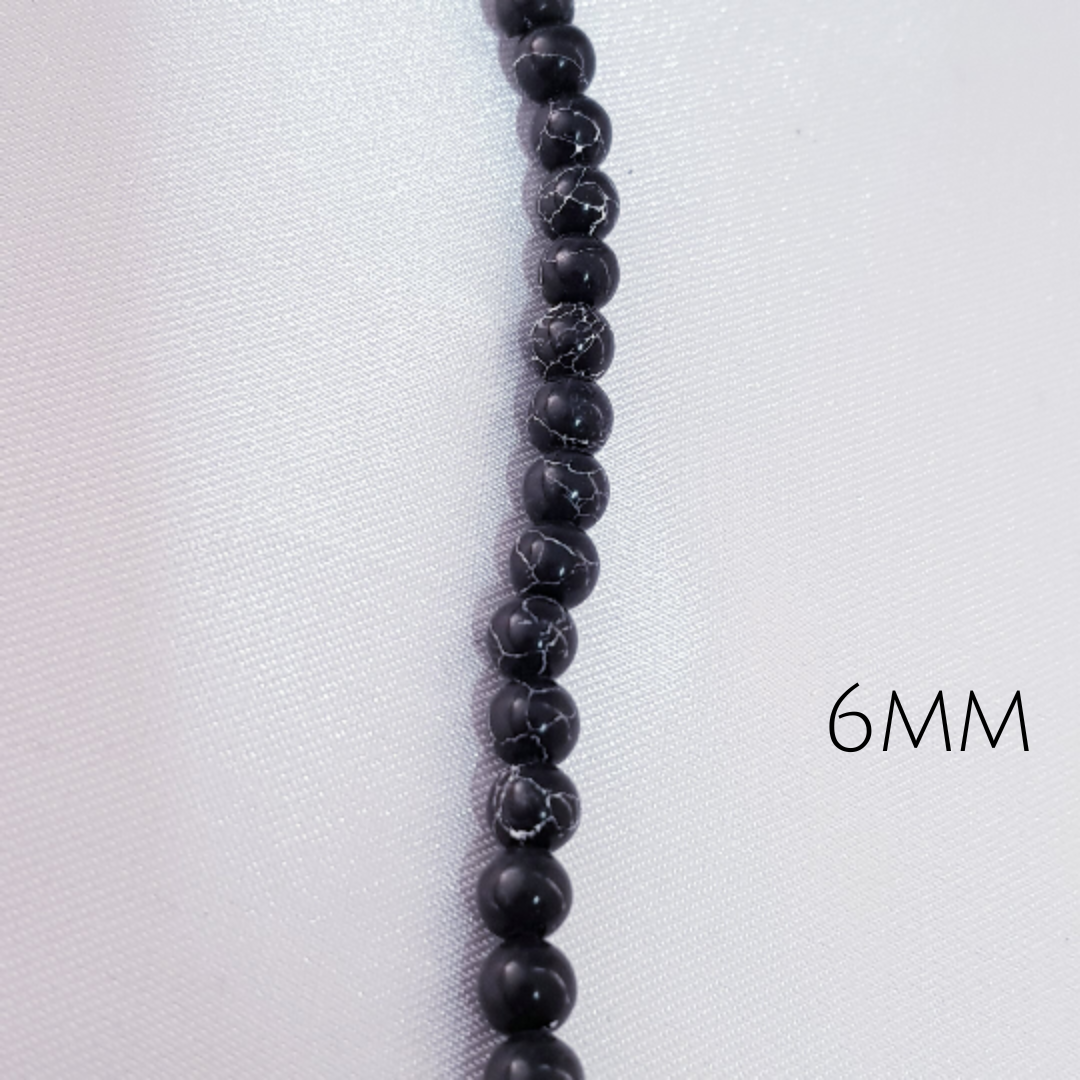 6mm-8mm Magnesite Black Beads Black Turquoise Beads for Jewelry Making Turquiose Beads for Man Jewelry Dopals Beads Black and White Jewelry