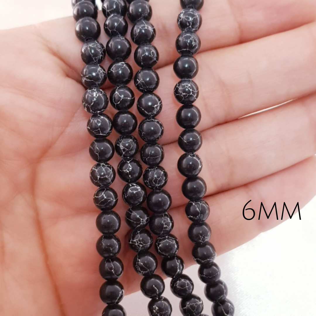 6mm-8mm Magnesite Black Beads Black Turquoise Beads for Jewelry Making Turquiose Beads for Man Jewelry Dopals Beads Black and White Jewelry