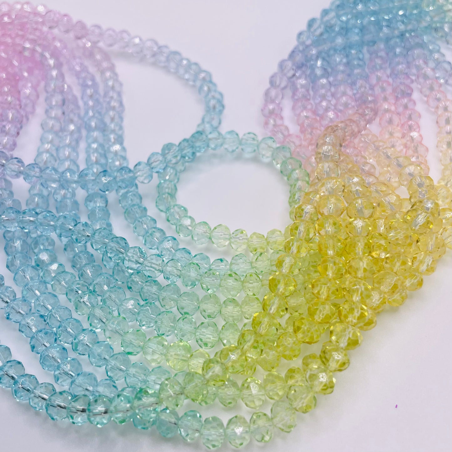 Pastel Rainbow Colors Ombre Effect Glass Rondelle Beads 4mm 6mm 8mm