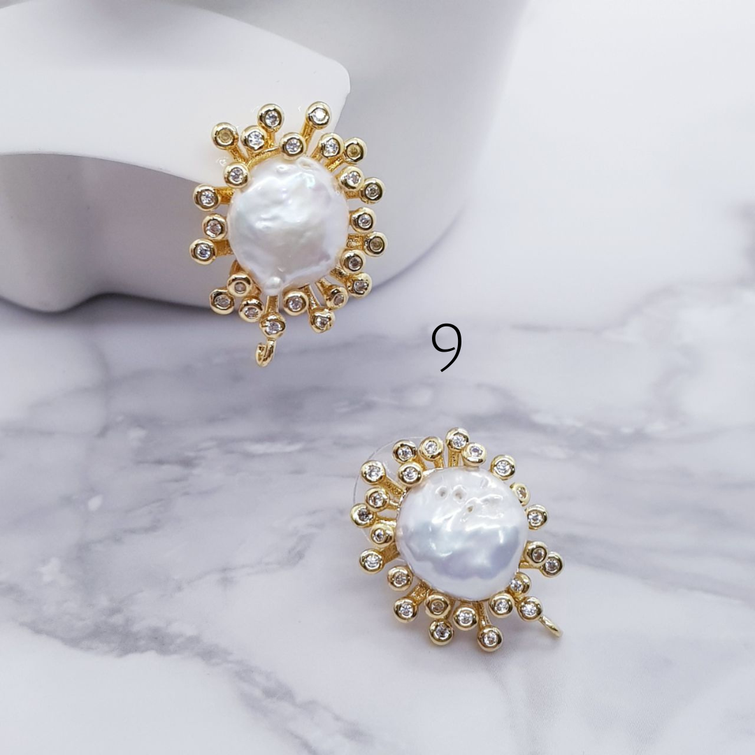 Root Earrings Gold Plated Baroque Pearls and Stones