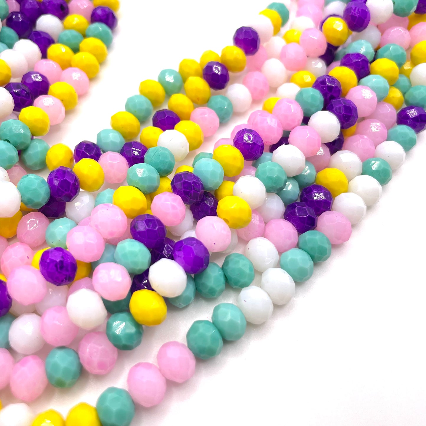 Purple Pink White Yellow & Turquoise Combined Colors Glass Rondelle Beads 4mm 6mm 8mm