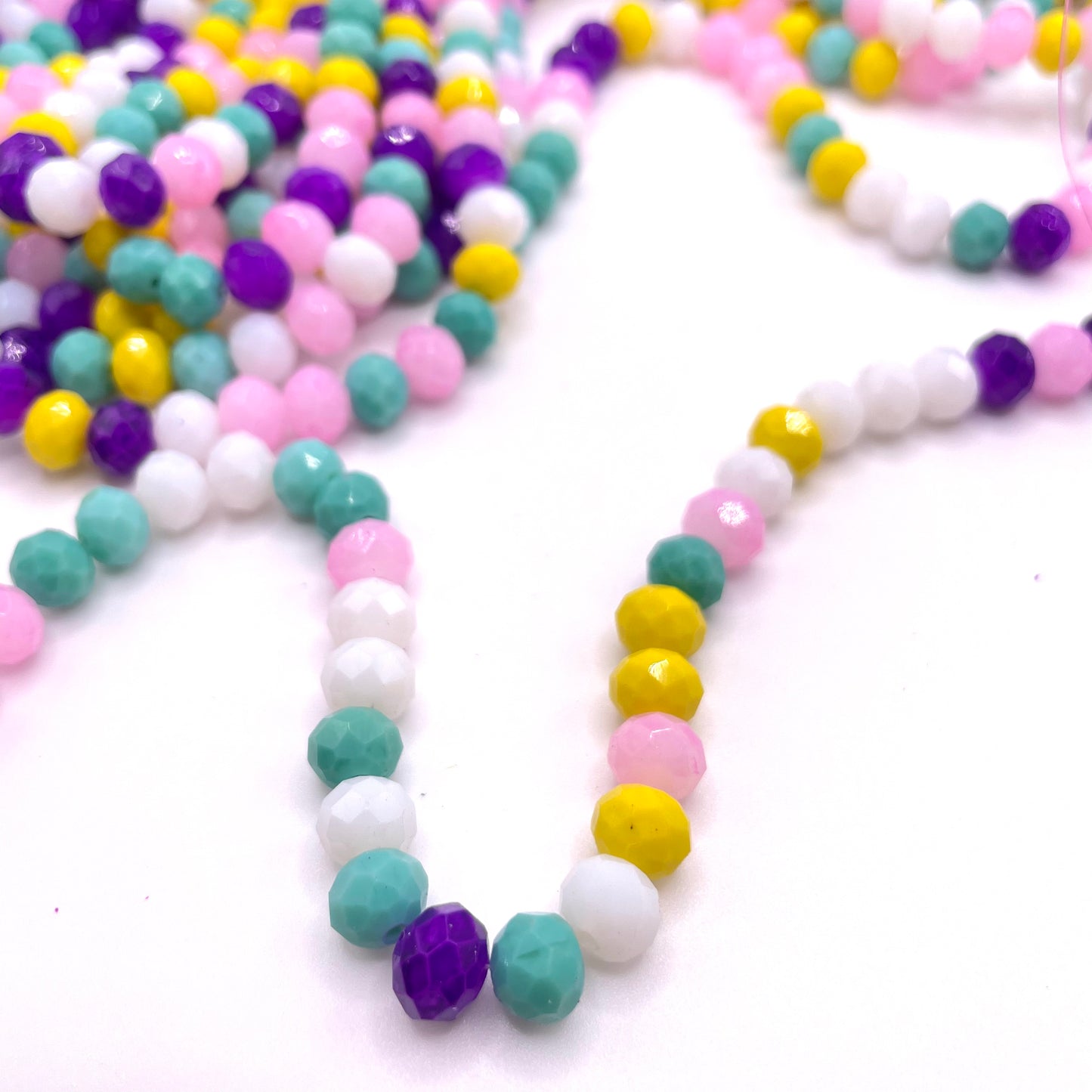 Purple Pink White Yellow & Turquoise Combined Colors Glass Rondelle Beads 4mm 6mm 8mm