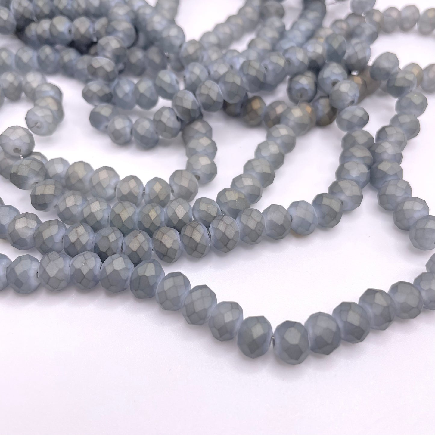 Matte Grey Glass Rondelle Beads 8mm