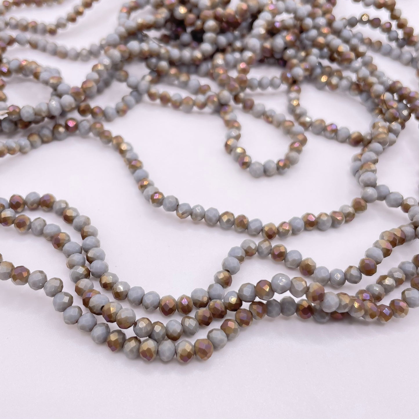 Grey & Gold Brown Glass Rondelle Beads 4mm