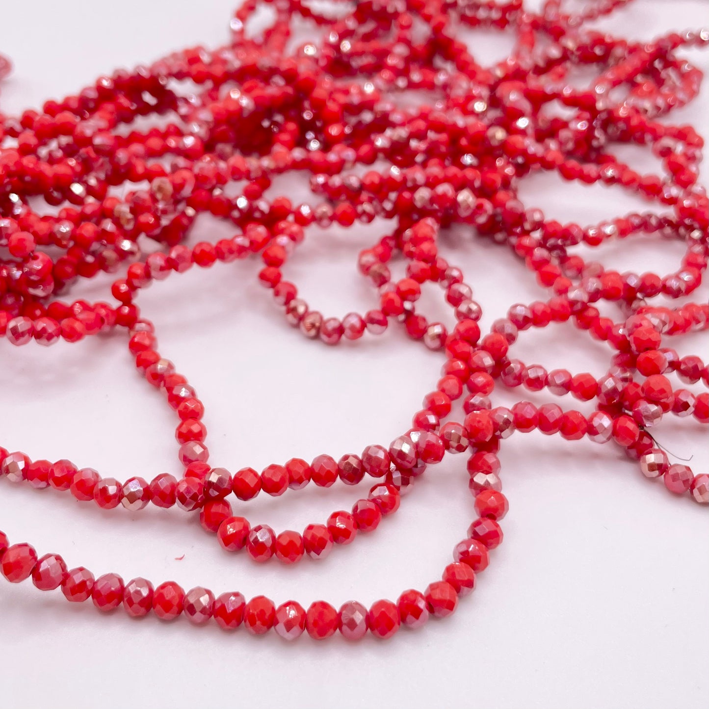 Red With Silver Glass Rondelle Beads 4mm