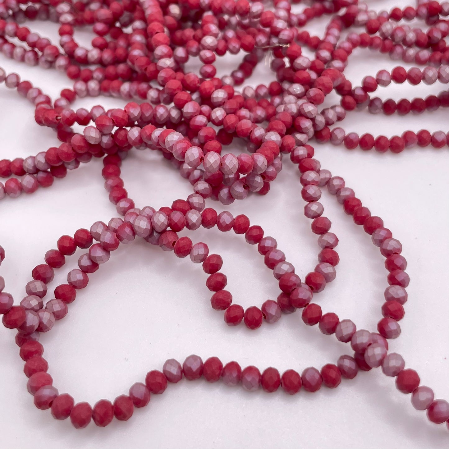 Matte Red With Silver Glass Rondelle Beads 4mm