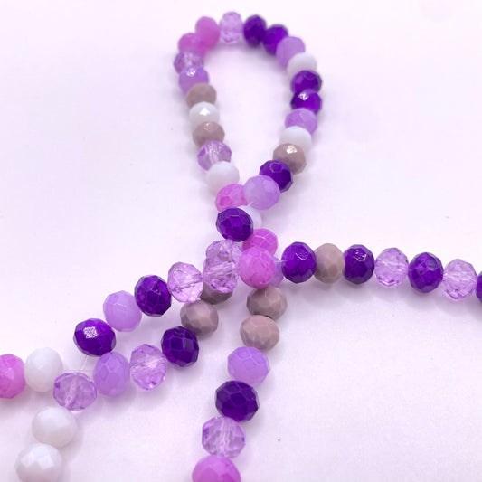 Purple & White Shades Mixed Color Glass Rondelle Beads 4mm 6mm 8mm