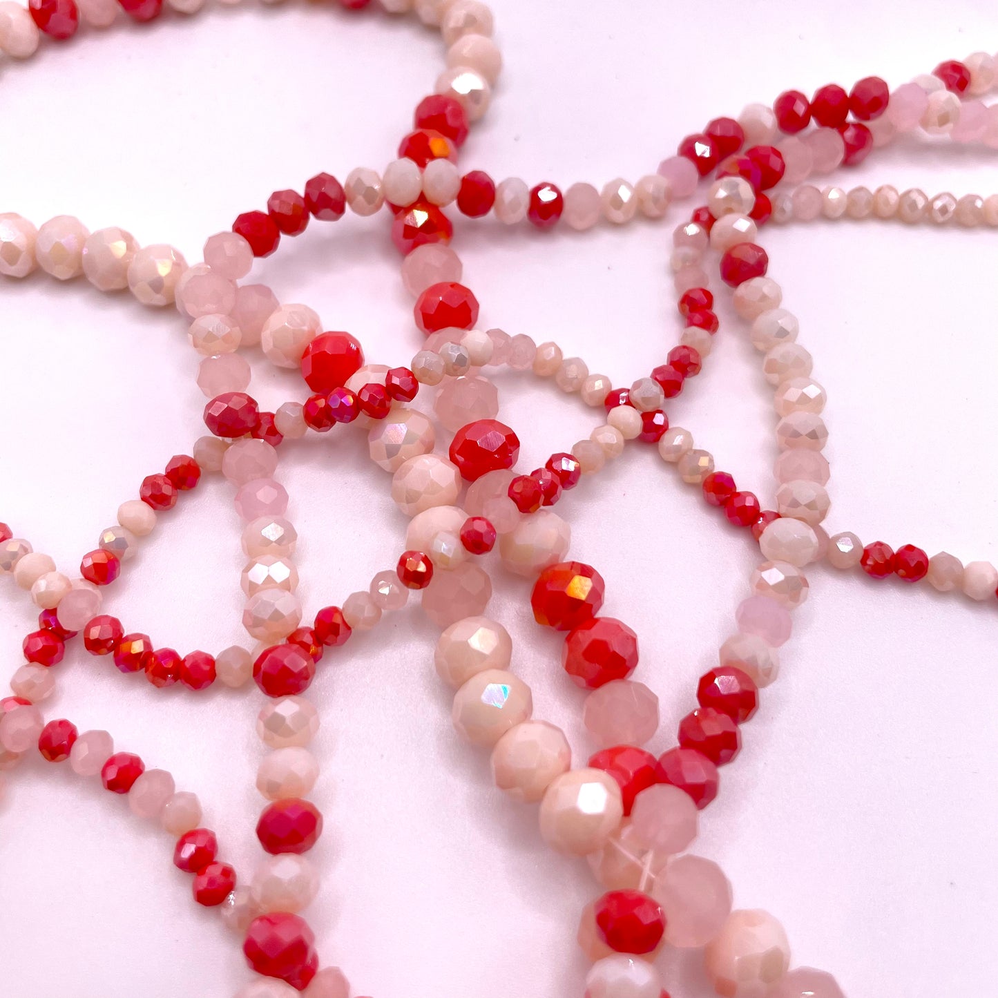 Red & White Shades Glass Rondelle Beads 4mm 6mm 8mm