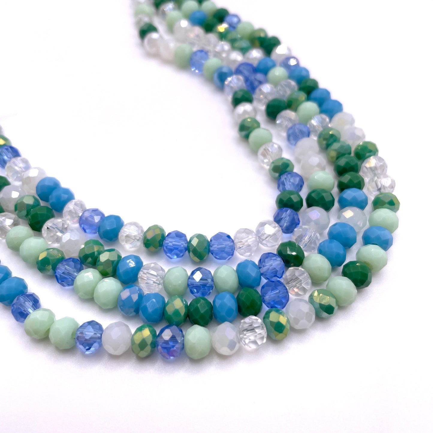 Shades of Blue & Green Glass Rondelle Beads 6mm