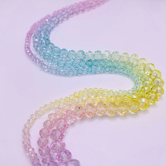 Pastel Rainbow Colors Ombre Effect Glass Rondelle Beads 4mm 6mm 8mm