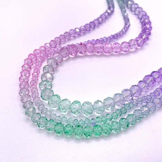 Pink Purple & Green Ombre Effect Glass Rondelle Beads 4mm 6mm 8mm