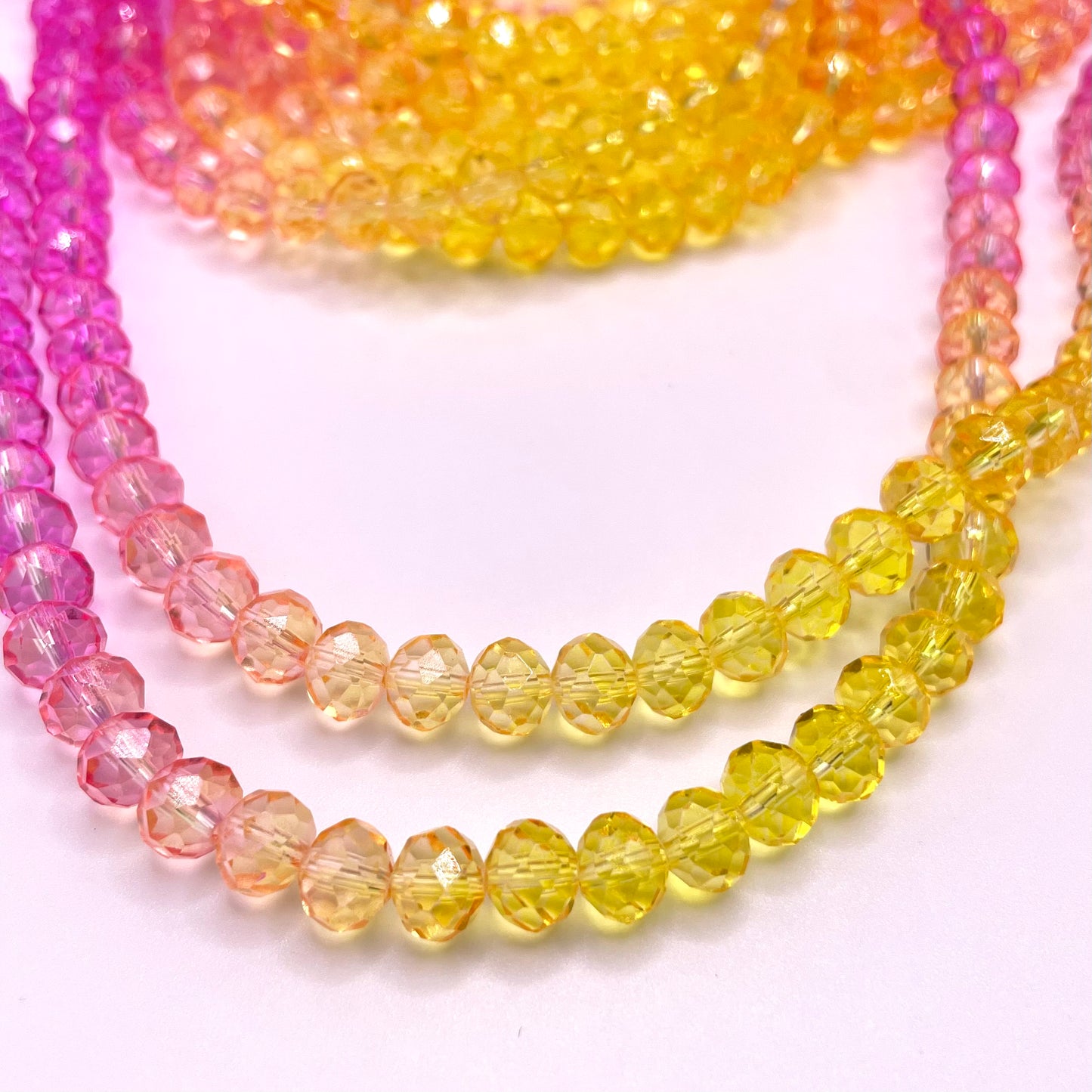 Barbie Colors Pink & Yellow Ombre Effect Glass Rondelle Beads 4mm 6mm 8mm