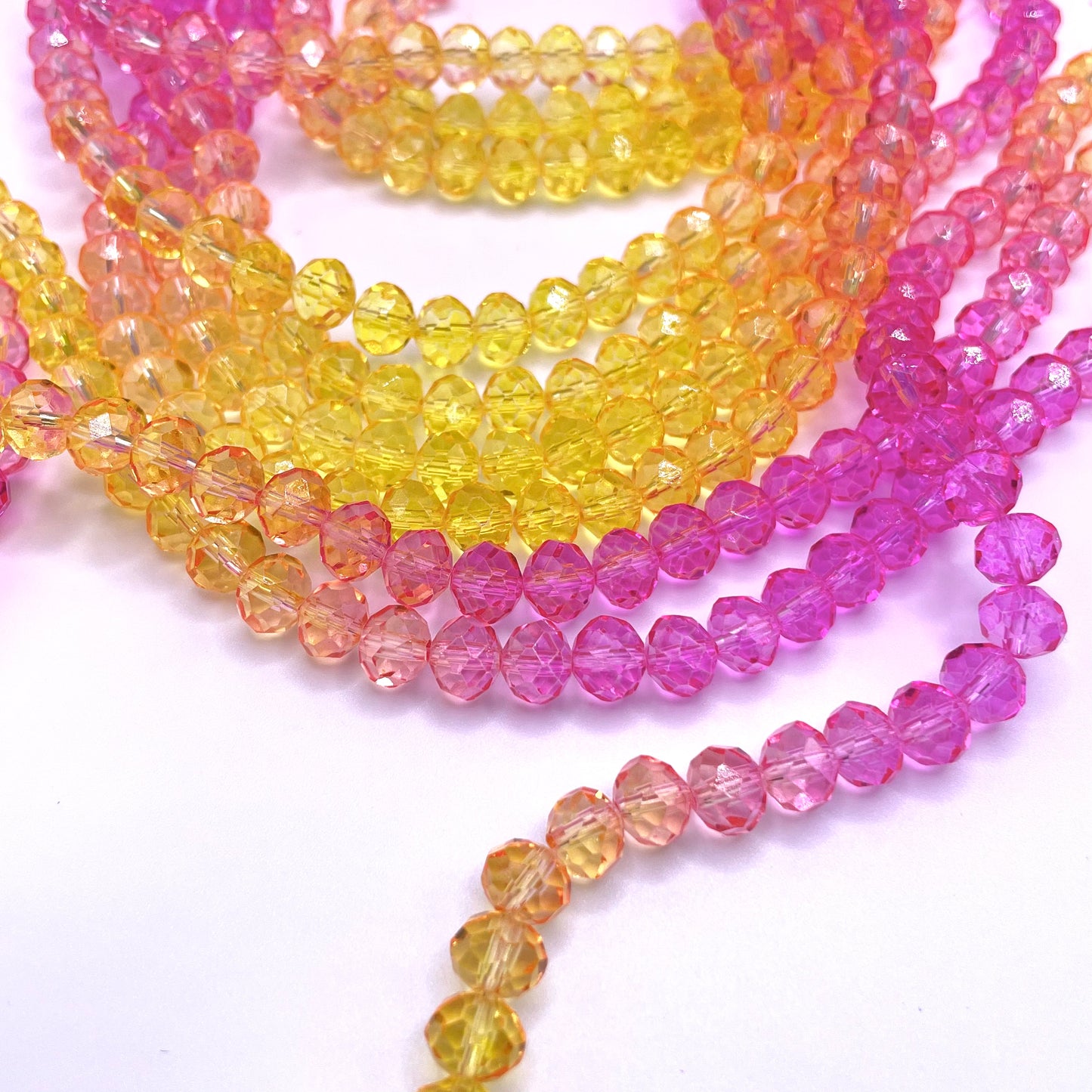 Barbie Colors Pink & Yellow Ombre Effect Glass Rondelle Beads 4mm 6mm 8mm