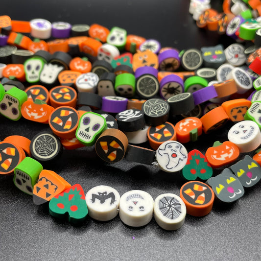 Halloween Polymer clay beads Jack-o’-lantern polymer beads pumpkin polymer clay bead DIY Halloween Jewelry Handmade 40 pieces String