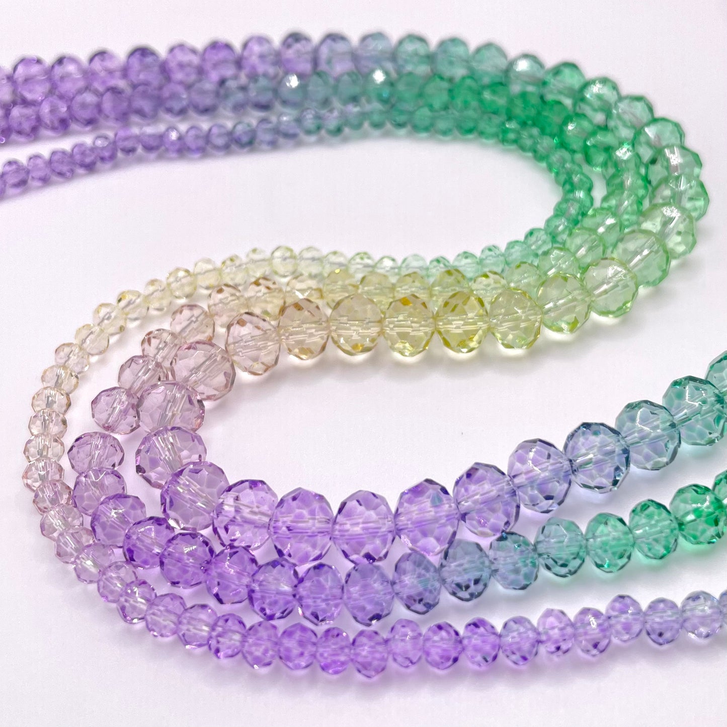 Purple Green & Yellow Ombre Effect Glass Rondelle Beads 4mm 6mm 8mm