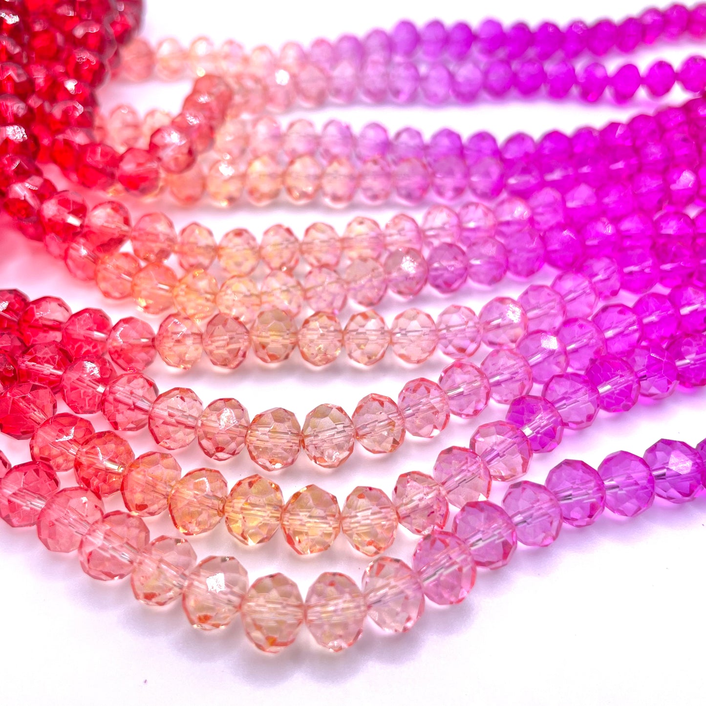 Fushia Sunset Ombre Effect Glass Rondelle Beads 4mm 6mm 8mm