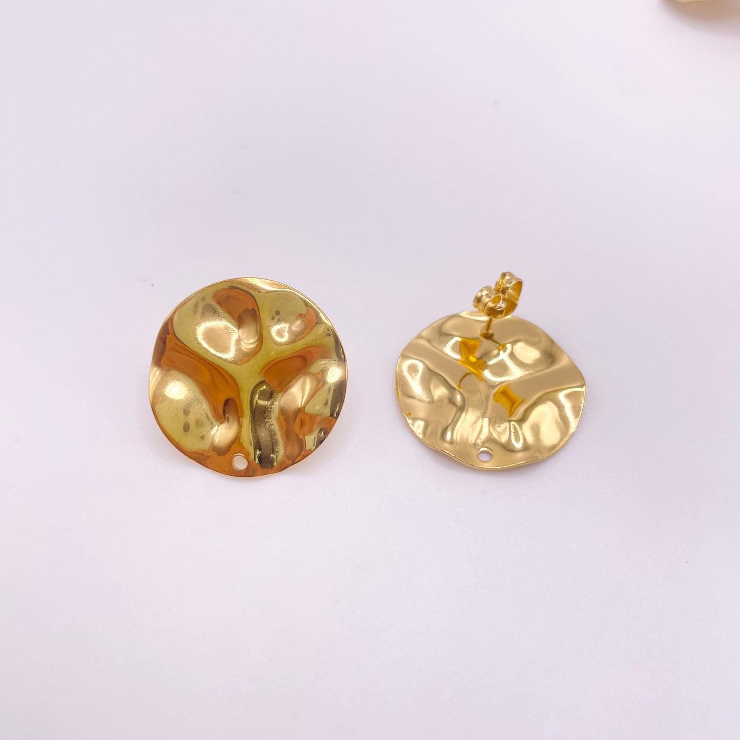 Big Round Textured Stainless Steel Stud Earring Findings