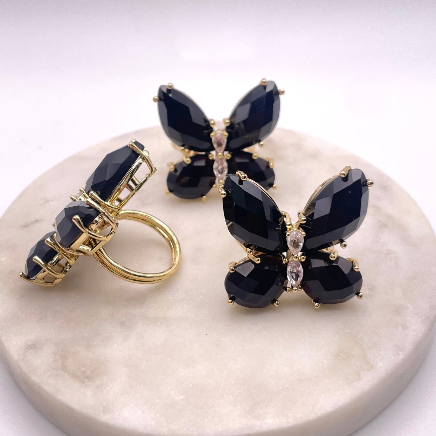 Butterfly Stone Rings Gold Plated