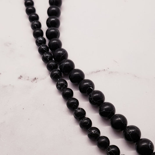 6mm-8mm Magnesite Black Beads Black Turquoise Beads for Jewelry Making Turquiose Beads for Man Jewelry Dopals Beads Black and White Jewelry