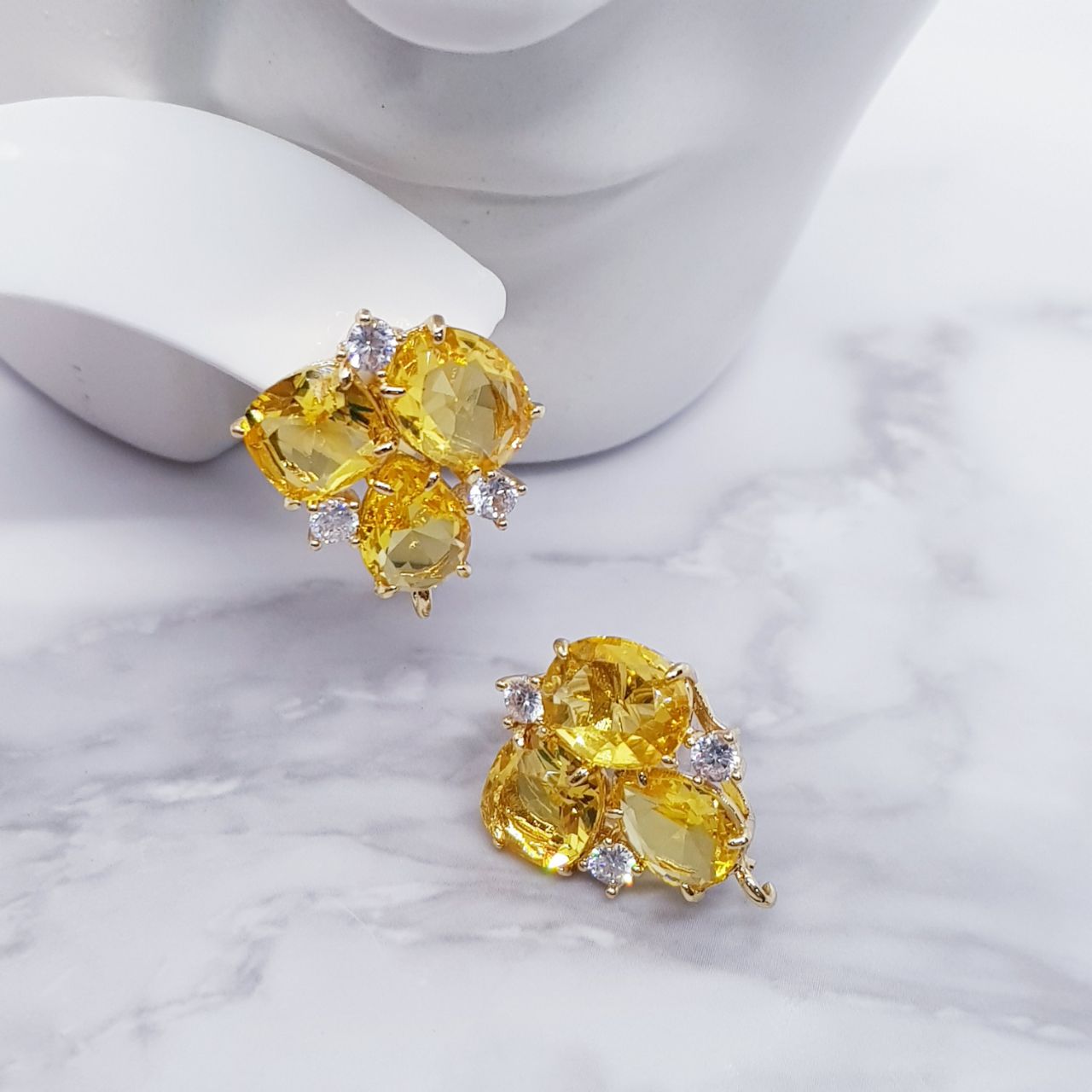 Three Stone & Zircon Gold Plated Earrings