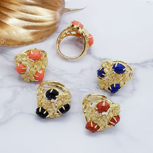 Flower Stone Gold Ring