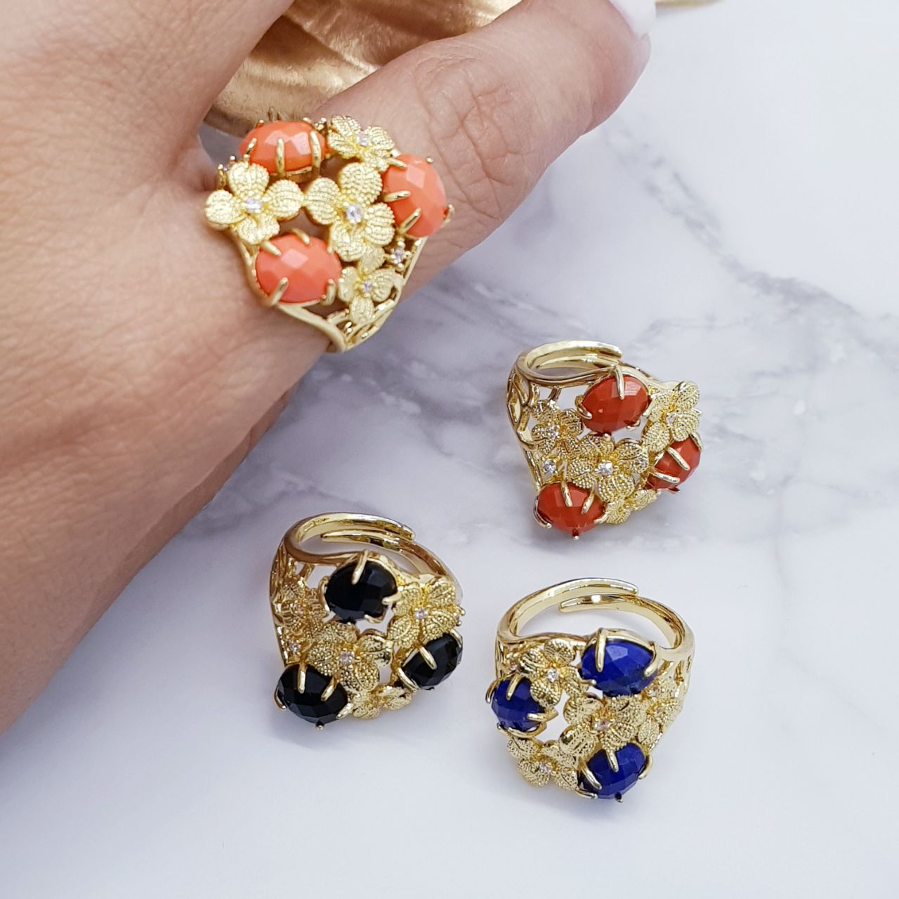 Flower Stone Gold Ring